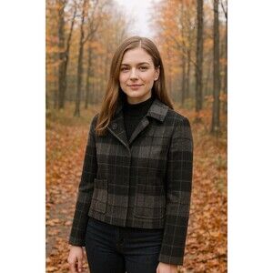 Akris Punto Crop Blazer Plaid Black Gray Jacket Size 6 / FR  38